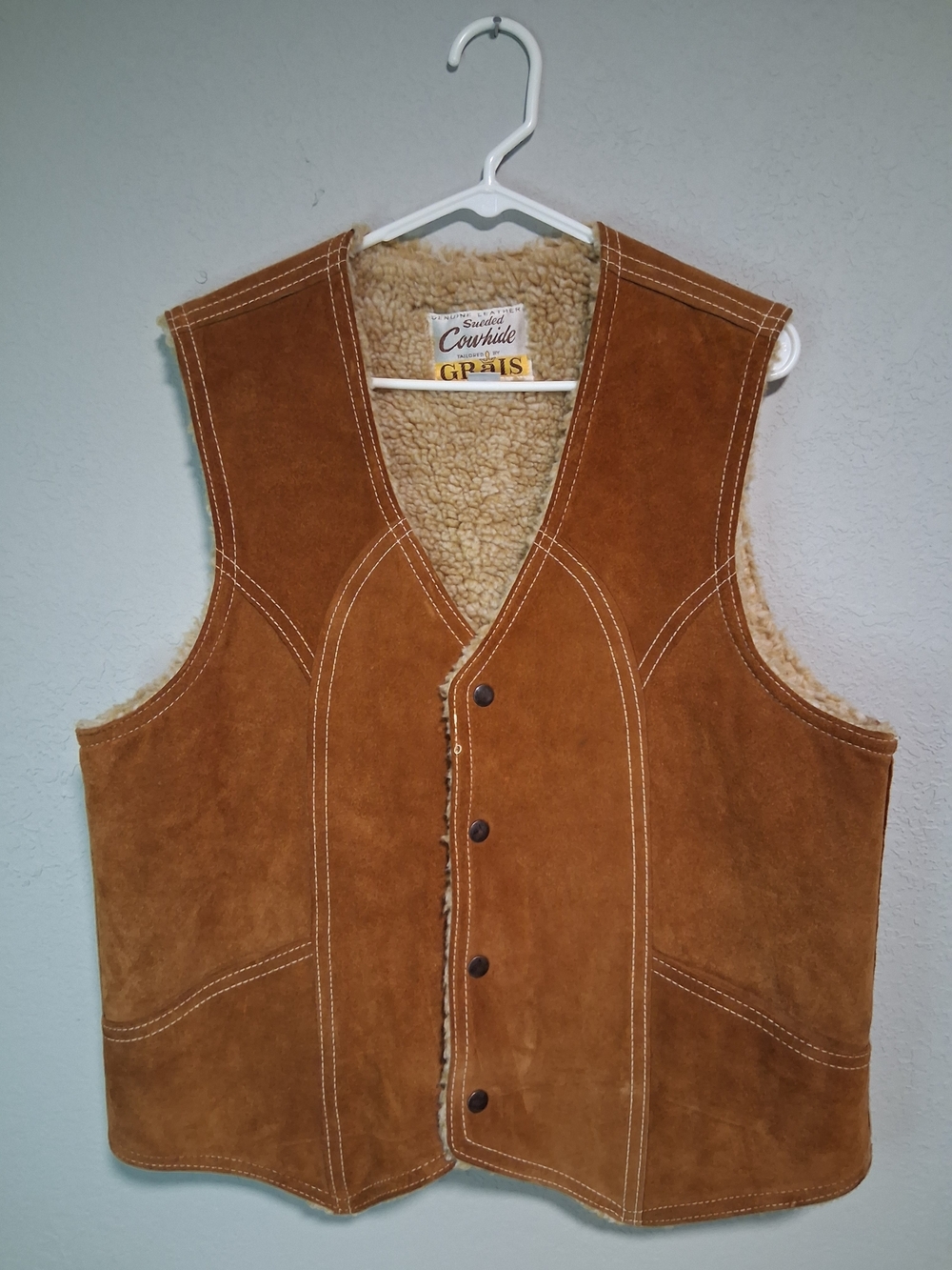 Sueded Cowhide Leather Vest Mens L Western Ranch Biker Lined Vintage Style